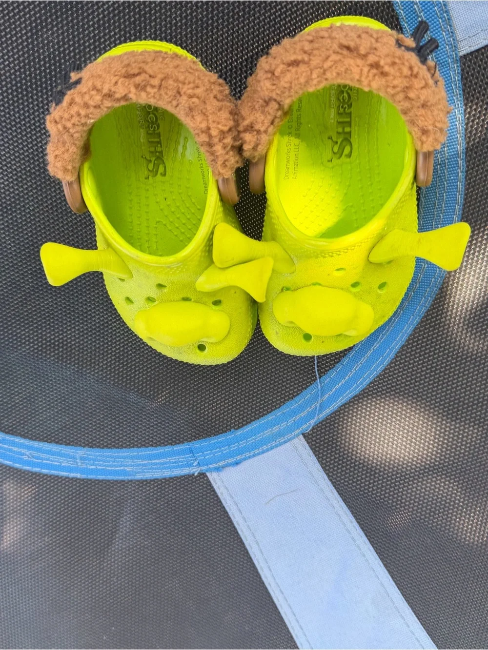 CROCS Kids Neon Lime Clog Sandals with Brown Faux Fur Trim